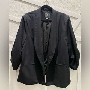 Worthington Womens Blk Shawl Lapel 3/4 Ruched Sleeve Open Front Dress Blazer 3XL